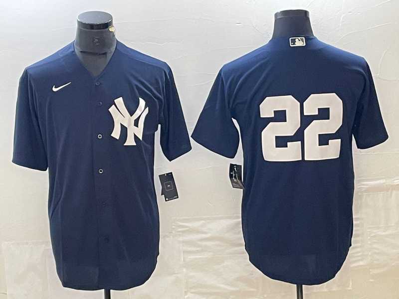 Mens New York Yankees #22 Juan Soto Navy Blue Cool Base Stitched Baseball Jersey